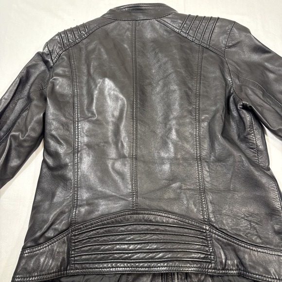 JACKET LEATHER MOTO Women LRG BLACK COAT QUILTED LINED SNAPS - Picture 10 of 12